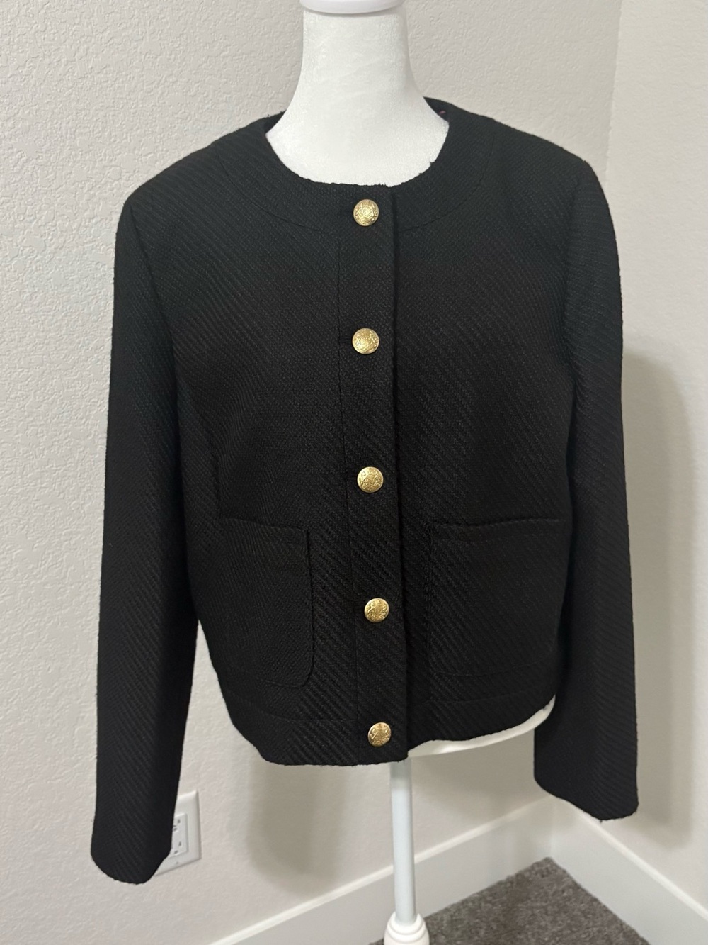 J Crew Classic Black Button-Front Women's Tweet Jacket